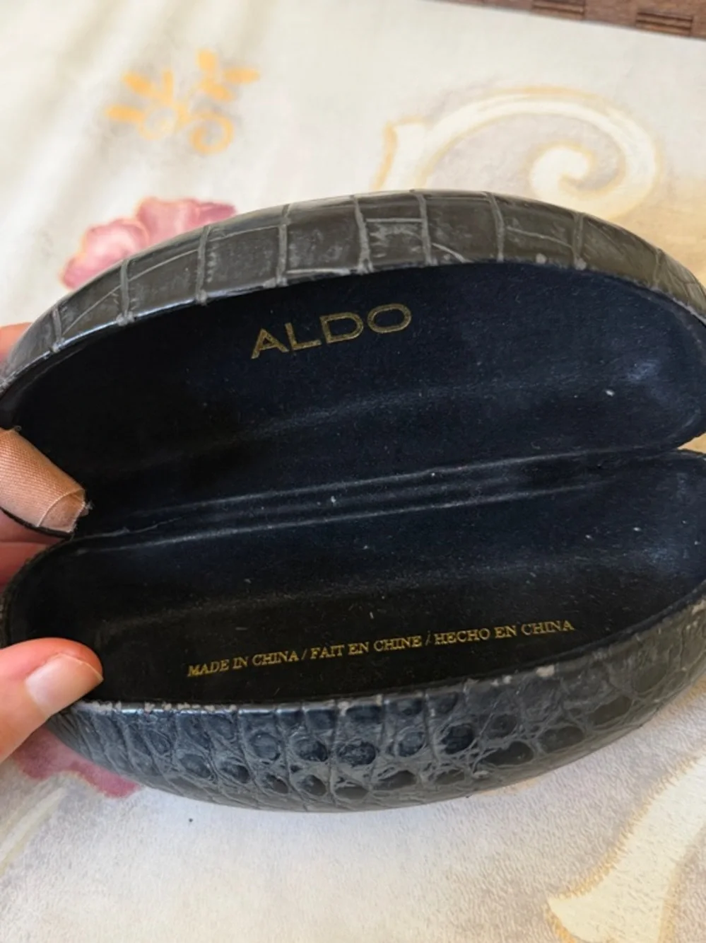 Aldo Black Croc-Embossed Sunglasses Case